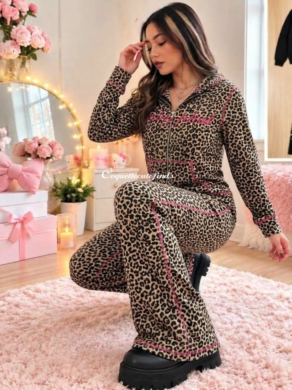 Baby Phat Leopard Print 2 Piece Tracksuit Zip Up hoodie Jacket/Pant Set Small